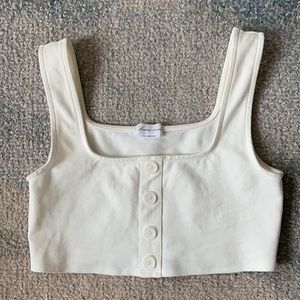 Lovers + Friends super cropped white squareneck tank  crop top pretty buttons